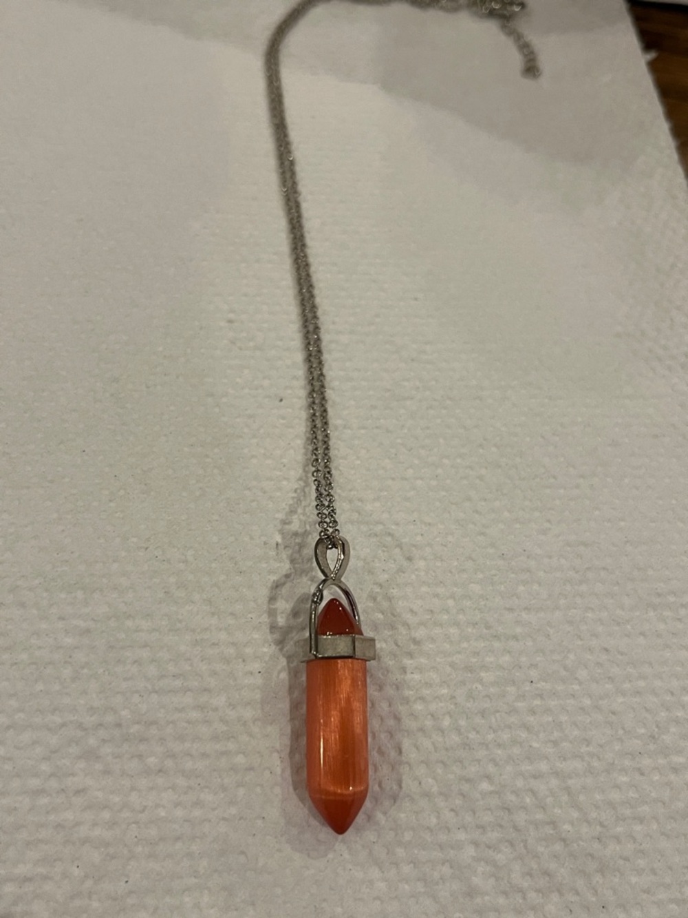 Silver Chain Necklace with Orange Crystal Point Pendant